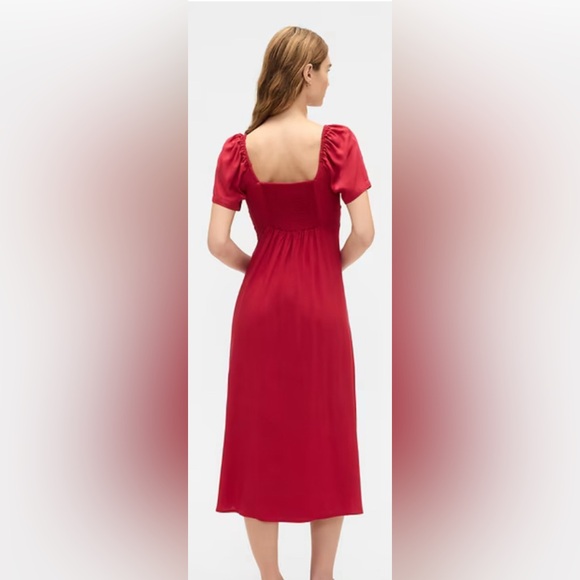Gap Red Puff Sleeve Midi Dress with Front Tie & Side Slit: Size M - Picture 2 of 9